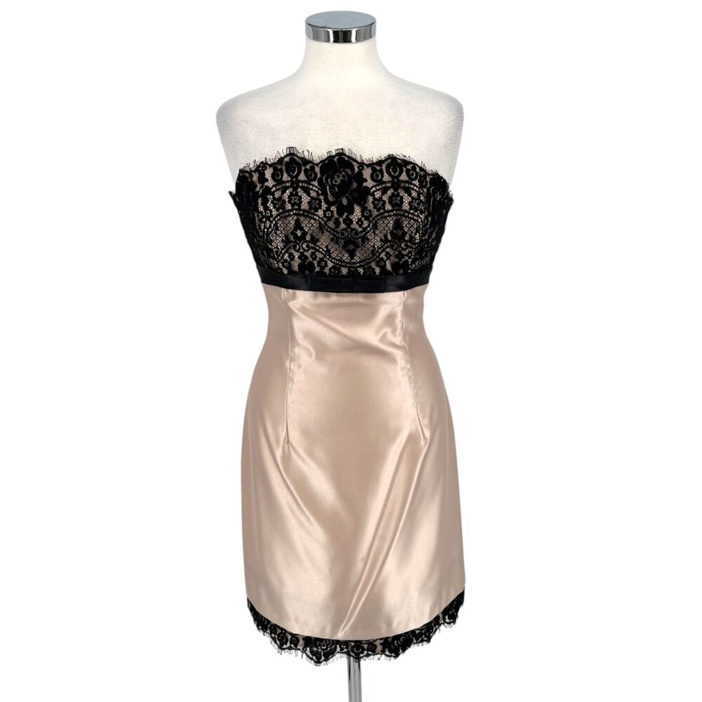 Scott McClintock Vintage 90s Lace Satin Cocktail Dress Champagne Black Size 8